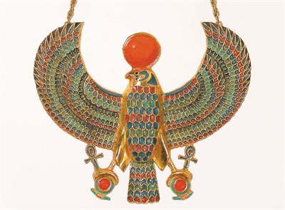 Lot 894 - Egyptian Revival Polychrome Enamel and Gilt-Metal Falcon Pendant