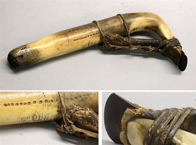 Lot 81 - Plains Bone and Leather Wrapped Adze Length 11...