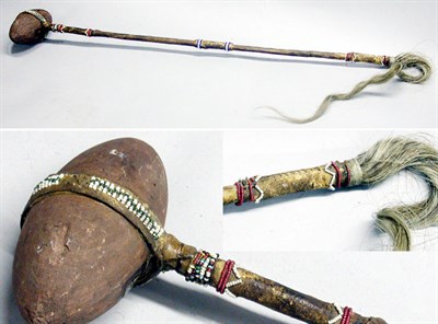 Lot 55 - Cheyenne Stone Club With beadwork and hide...