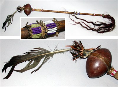 Lot 47 - Cheyenne Stone Club With beadwork and hide...
