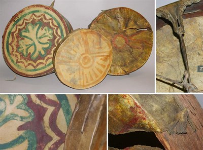 Lot 46 - Three Plains Painted Hide Drums Each of...