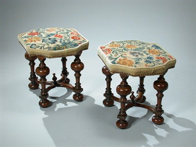 Lot 137 - Pair of William and Mary Walnut Stools Late...