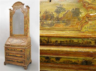 Lot 393 - Venetian Painted and Decoupage Secretary Bookcase