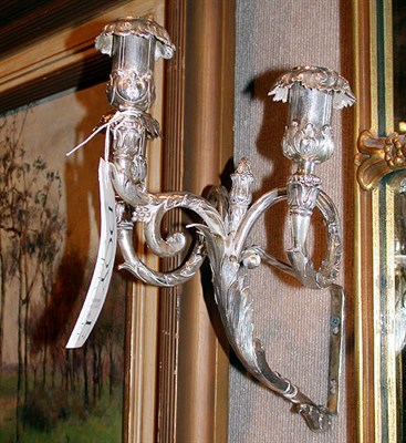 Lot 300 - Pair of Unmarked Silver Three-Light Sconces...