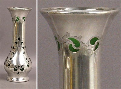Lot 315 - Silver Overlay and Green Glass Vase