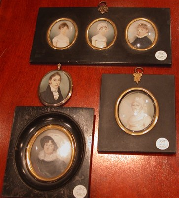 Lot 205 - Group of Six English Portrait Miniatures Early...