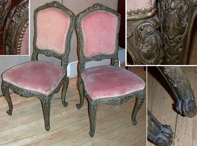 Lot 402 - Pair Louis XV Painted and Upholstered Side Chairs
