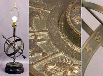 Lot 468 - Cast Metal Armillary Sphere Mounted as a lamp.