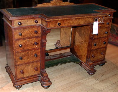 Lot 491 - Victorian Leather Inset Burl-Wood Pedestal Desk