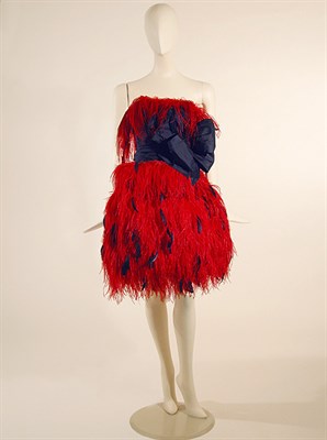 Lot 709 - Bill Blass Red Ostrich Baby Doll Dress...