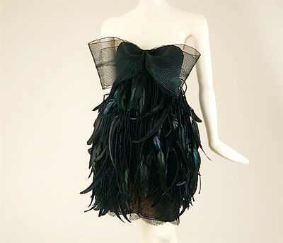 Lot 708 - Bill Blass Black Iridescent Feather Baby Doll...