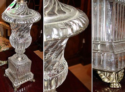 Lot 490 - Pair of Colorless Glass Urn-Form Lamps