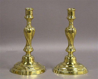 Lot 262 - Pair of Louis XVI Style Brass Candlesticks...