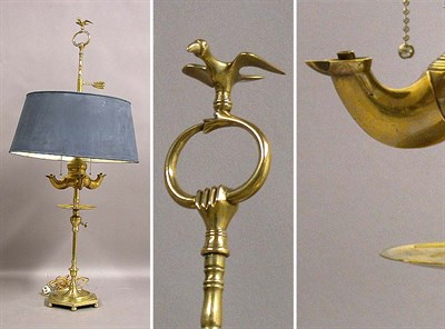 Lot 202 - Continental Brass Oil Lamp Electrified, with...