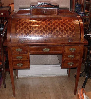 Lot 345 - Biedermeier Parquetry Inlaid Walnut Cylinder Desk