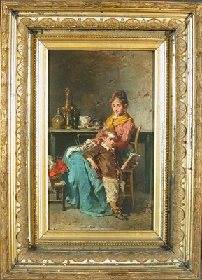 Lot 116A - Francesco Peluso Italian, b.1836 LEARNING TO...