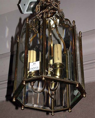 Lot 431 - Brass and Glass Three-Light Lantern