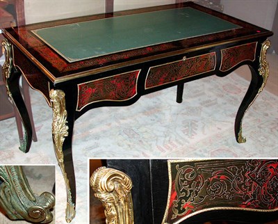 Lot 267 - Boulle Style Leather Inset Brass Inlaid Ebony...