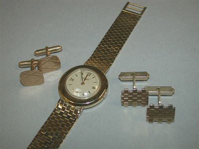 Lot 349 - Gold Wristwatch and Two Pairs of Cuff Links