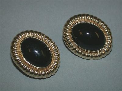 Lot 38 - Pair of Gold and Black Onyx Earclips