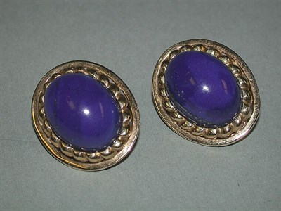 Lot 78 - Pair of Gold and Lapis Lazuli Earclips