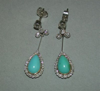 Lot 297 - Pair of Turquoise and Diamond Earrings