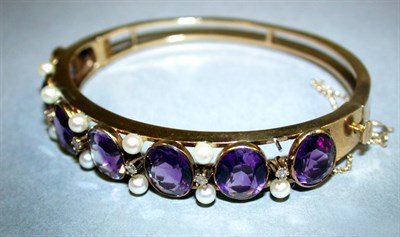 Lot 170 - Amethyst and Cultured Pearl Bangle Bracelet