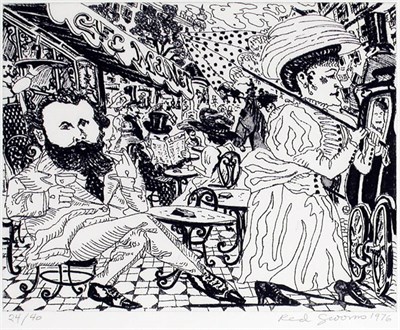 Lot 261 - Red Grooms CAFE MANET (KNESTRICK 47) Etching...