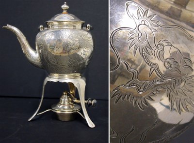 Lot 433 - Chinese Silver Kettle on Stand Decorated with...