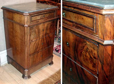 Lot 186 - Continental Marble Top Burl-Wood Bedside Cabinet