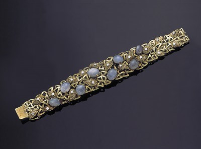 Lot 397 - Star Sapphire and Diamond Bracelet and Pair of Earrings