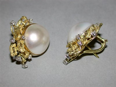 Lot 171 - Pair of Diamond and Mabe Pearl Earclips