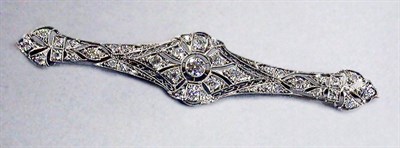 Lot 377 - Diamond Filigree Bar Pin Platinum, of oblong...