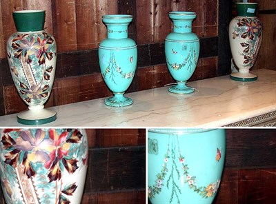 Lot 212 - Two Pairs of Painted Glass Vases