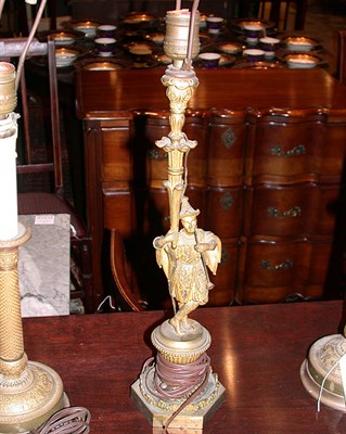 Lot 214 - Group of Five Gilt and Patinated Metal Lamps