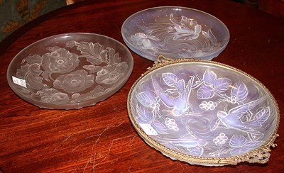 Lot 227 - Group of Three Glass and Opalescent Glass Low...