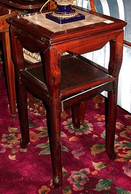 Lot 263 - Pair of Chinese Marble Inset Hardwood Pedestals