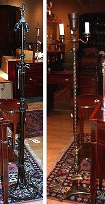 Lot 279 - Two Patinated-Metal Floor Lamps