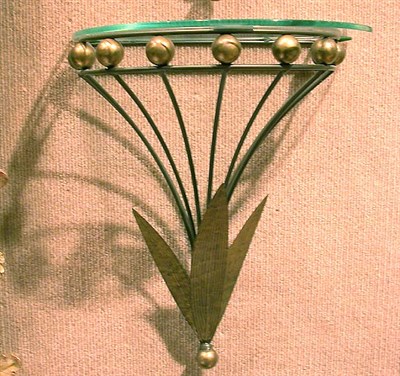 Lot 343 - Pair of Patinated-Metal and Glass Wall Brackets