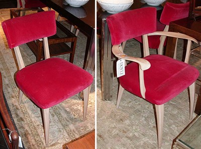 Lot 142 - Set of Six Upholstered Blond Wood Dining...