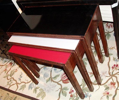 Lot 154 - Set of Three Glass Inset Wood Nesting Tables