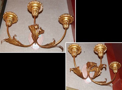 Lot 400 - Pair of Parcel Gilt Wood and Metal Two-Light...