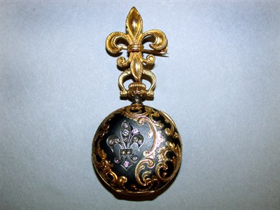 Lot 139 - Enamel Lapel Watch and Fob The 18 kt. yellow...