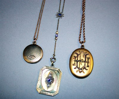 Lot 285 - Three Gold Lockets and Chains 14 kt. yellow...