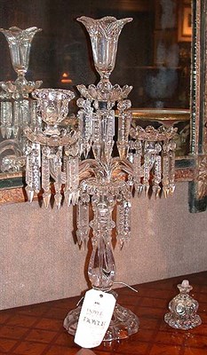 Lot 456 - Baccarat Style Glass Three-Light Candelabrum