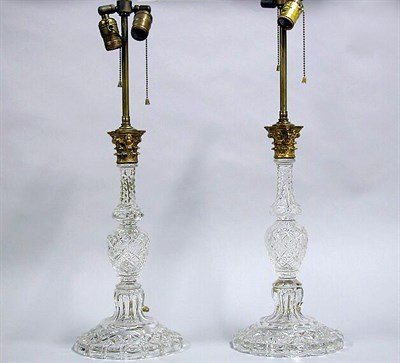 Lot 498 - Pair of Georgian Style Colorless Cut Glass Lamps