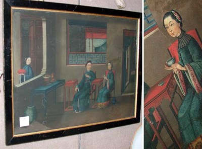 Lot 344 - Chinese Painting of a Couple Drinking Tea 19th...