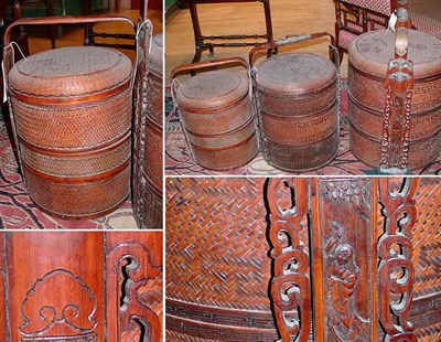 Lot 107 - Group of Three Chinese Brass Bound Woven Baskets