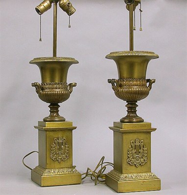 Lot 480 - Pair of Neoclassical Style Brass Campana-Form...