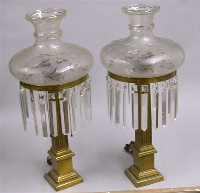 Lot 147 - Pair of Victorian Brass Astral Lamps Each...
